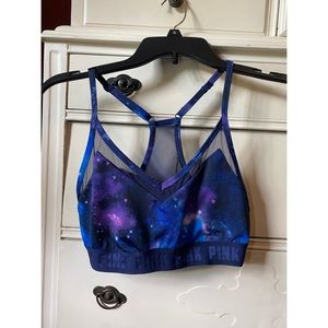 Super cute galaxy PINK sports bra, size large and barley worn!